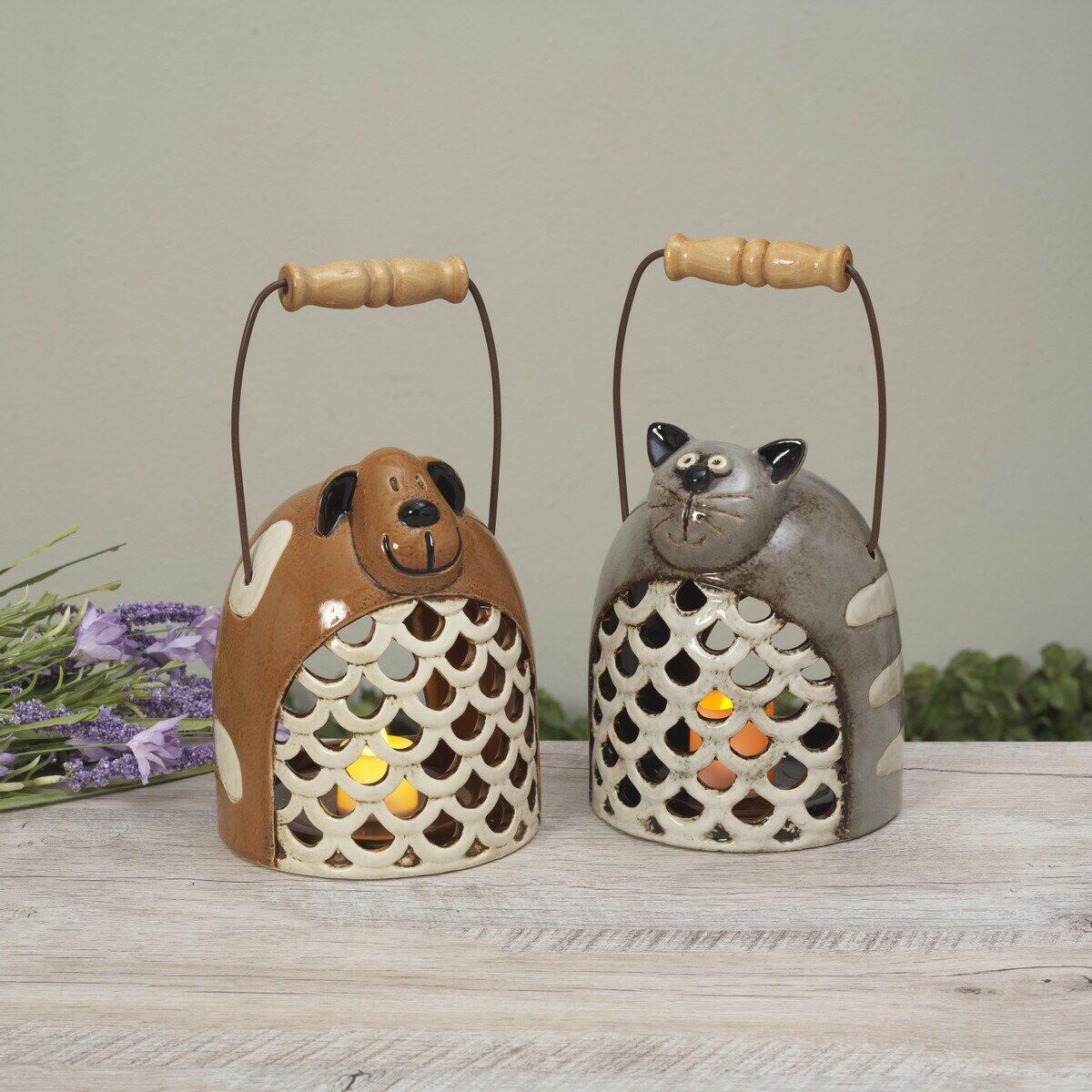 Gerson Stoneware Dog & Cat Luminary Assortment, 7.28-In