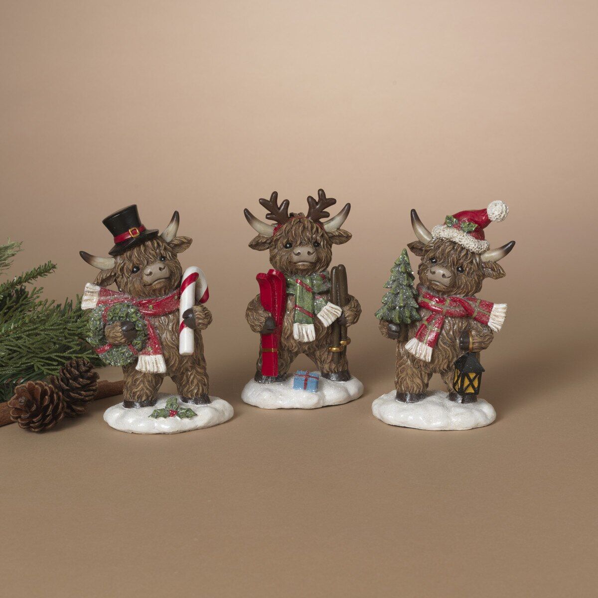 Gerson Resin Holiday  Highland Cow, Assorted, 6 in.