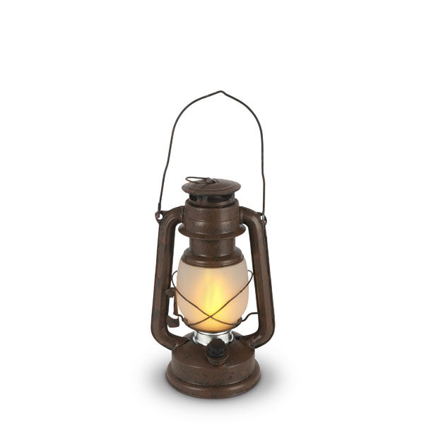 Gerson 9.5 in Fireglow Hurricane Lantern - Rustic Brown