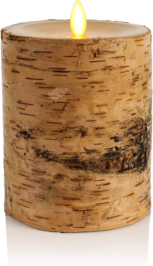 Luminara Real Birch Wood Flameless Candle Pillar, 4-In