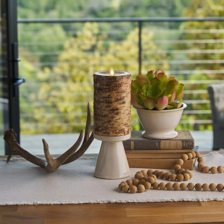 Luminara Artificial Flame Pillar Real Birch Bark Candle, 4-In X 7-In