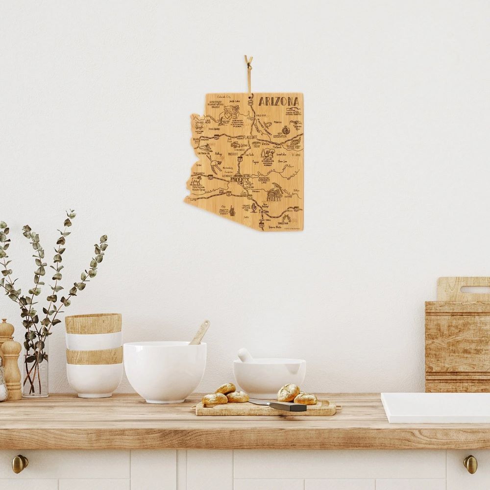 Totally Bamboo Destination Arizona State Shaped Bamboo Serving and Cutting Board