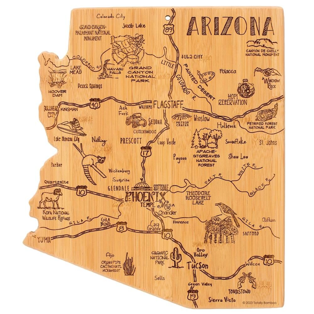 Totally Bamboo Destination Arizona State Shaped Bamboo Serving and Cutting Board
