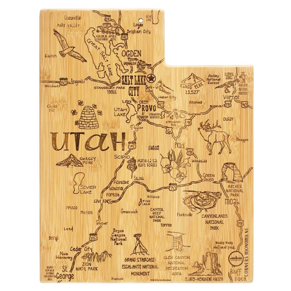 Totally Bamboo Destination Utah State Shaped Bamboo Serving and Cutting Board