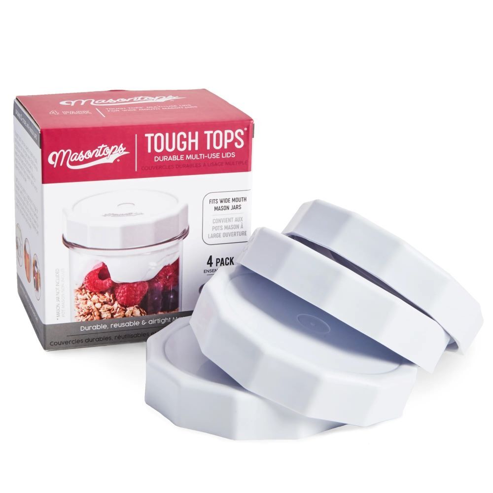 Masontops White Tough Top Airtight Lids, Wide Mouth, 4-Pk