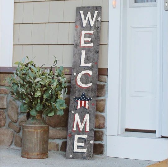 Porch Boards "Welcome" Gray Patriotic with Star Porch Board