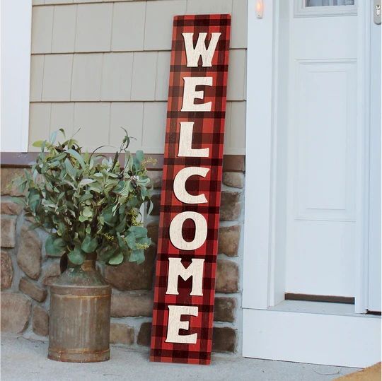 Porch Boards "Welcome" Buffalo Plaid Porch Board