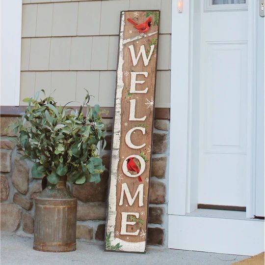 Porch Boards "Welcome" Birch Tree with Cardinal Porch Board