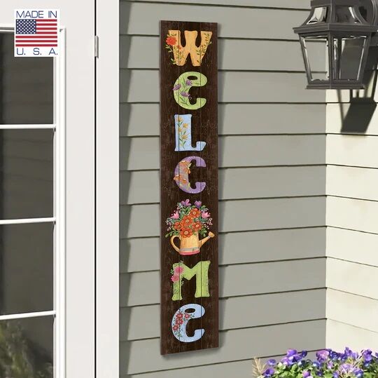 My Word! "Welcome" Multicolor with Watering Can Porch Board