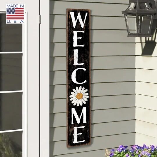 My Word! "Welcome" Black with White Daisy Porch Board