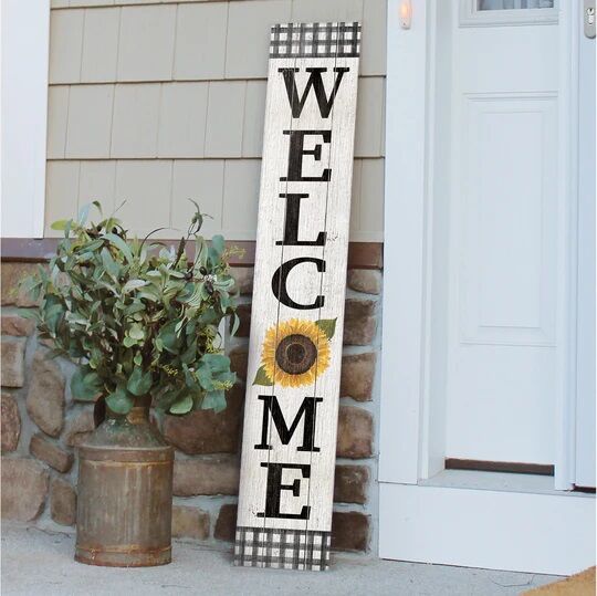 My Word! "Welcome" Black & White Check with Sunflower Porch Board