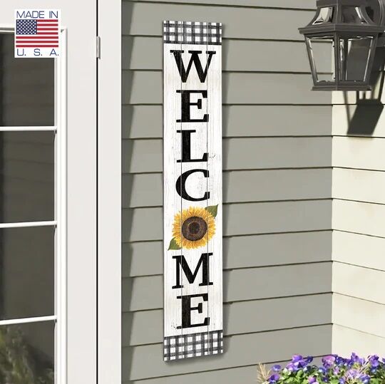 My Word! "Welcome" Black & White Check with Sunflower Porch Board