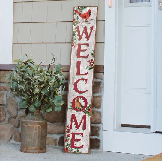 My Word! "Welcome" Christmas Cardinals Porch Board