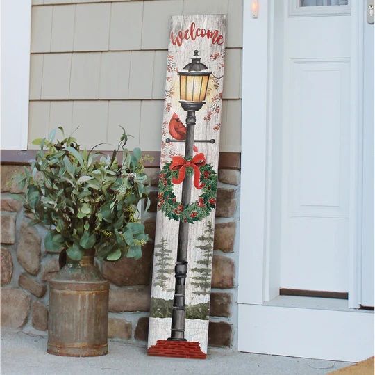 Porch Boards "Welcome" with Lantern on Bricks Porch Board