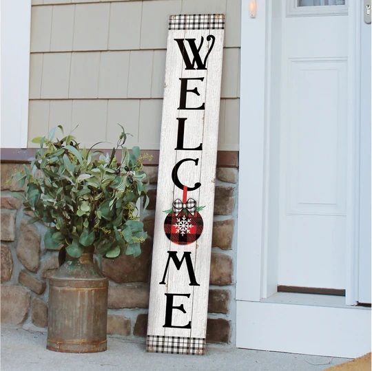 Porch Boards "Welcome" with Buffalo Plaid and Ornaments Porch Board