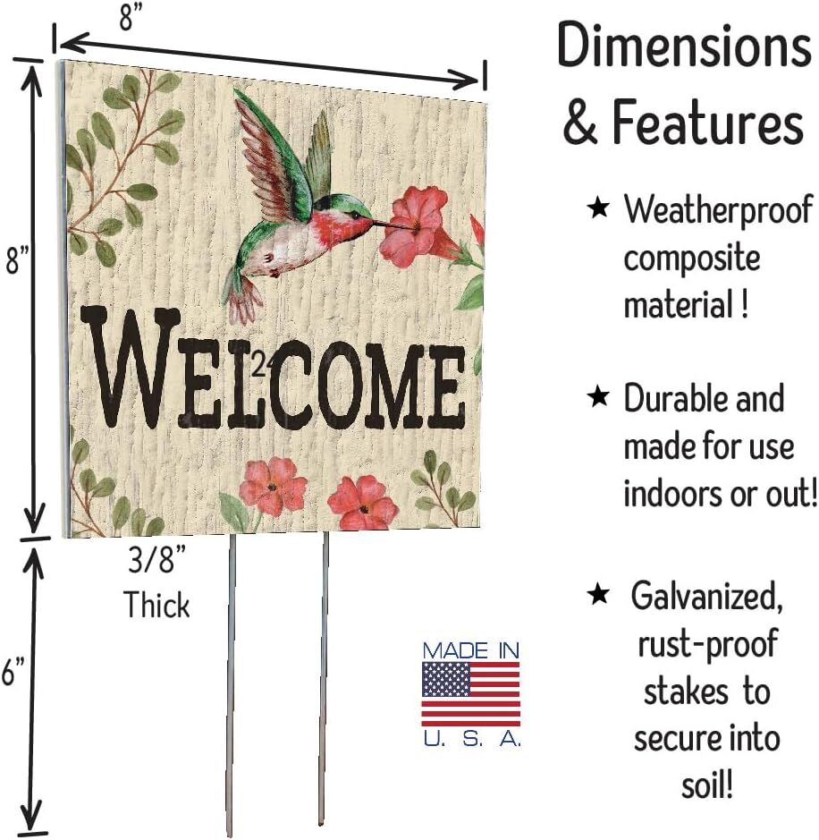 My Word! Hummingbird Freestanding Outdoor Square Welcome Sign, 8-In X 8-In