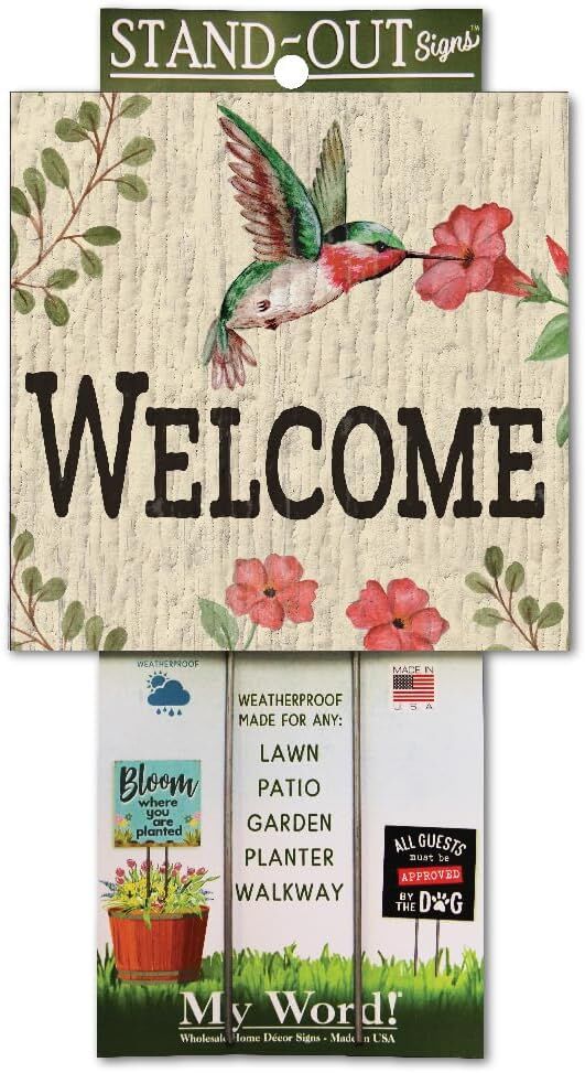 My Word! Hummingbird Freestanding Outdoor Square Welcome Sign, 8-In X 8-In