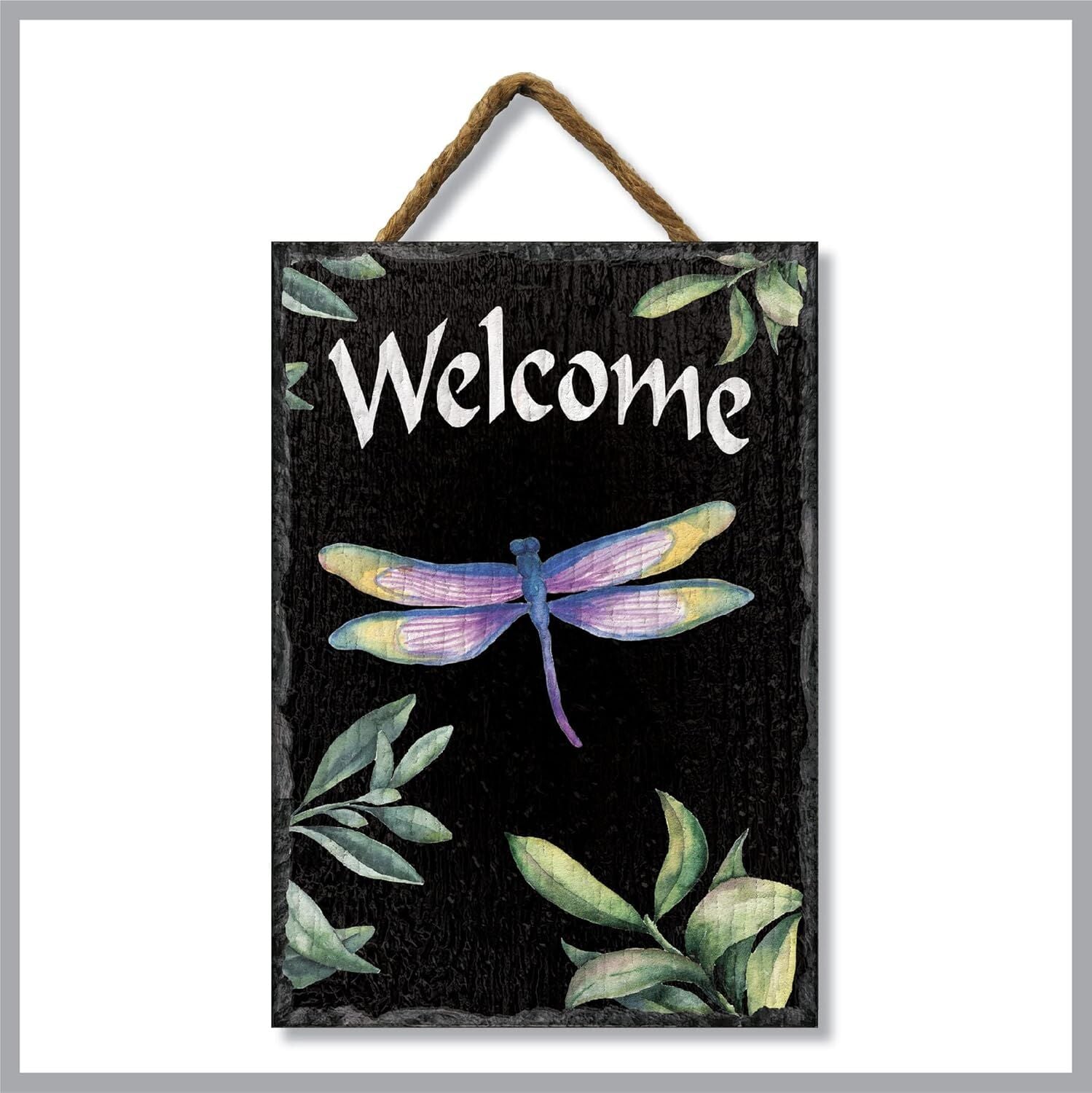My Word! Dragonfly Slate Wall Hanging Welcome Sign, 8-In X 11.25-In