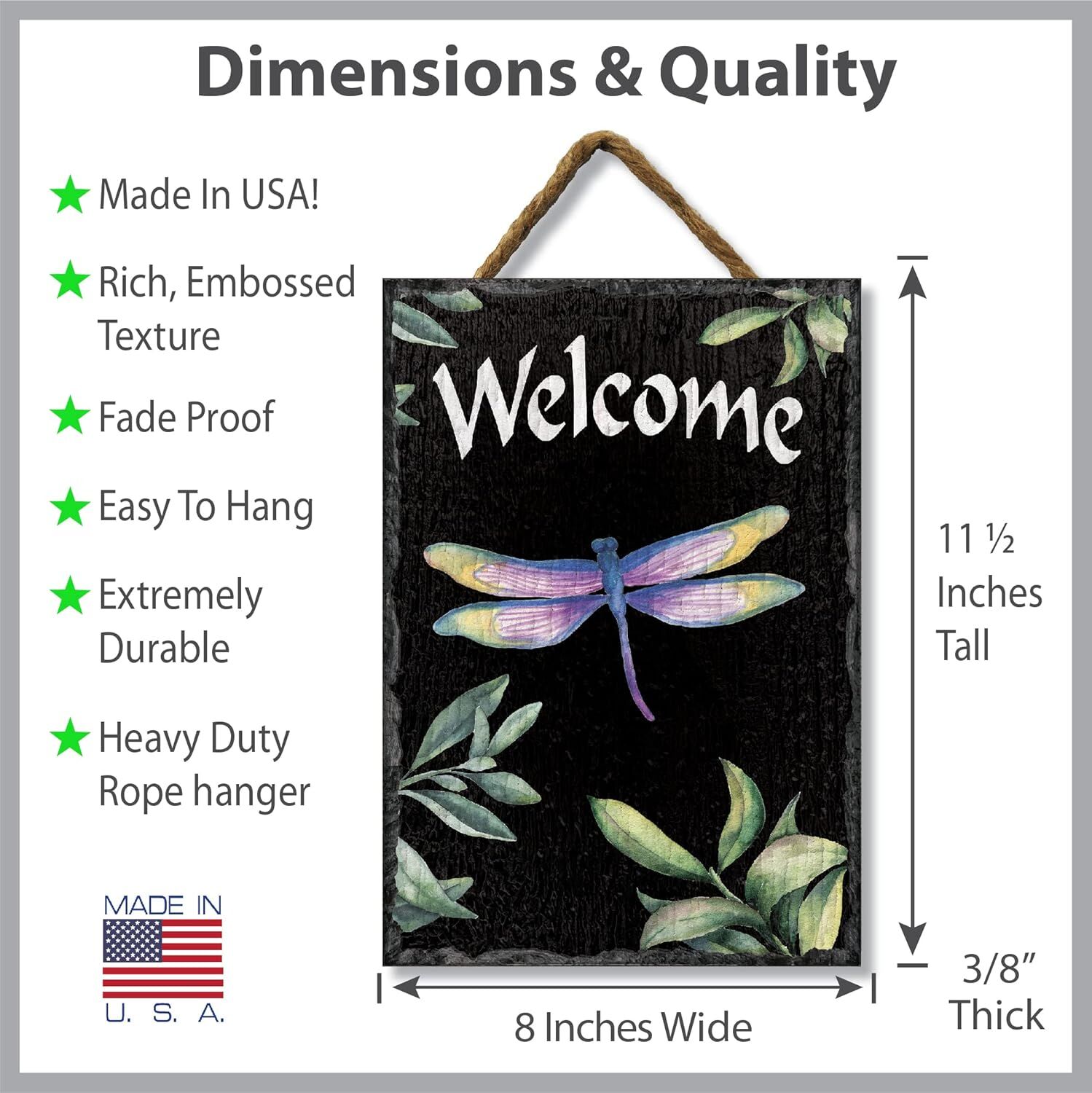 My Word! Dragonfly Slate Wall Hanging Welcome Sign, 8-In X 11.25-In