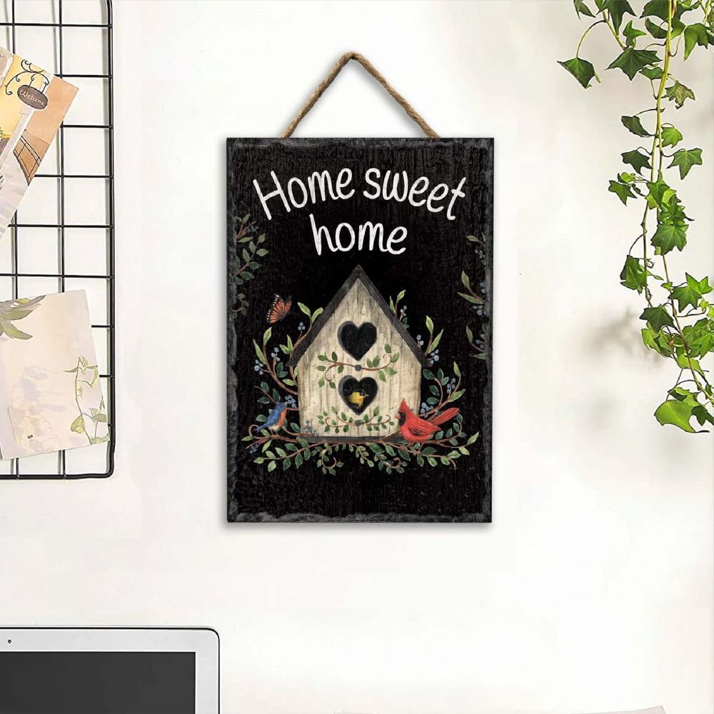 My Word! Birdhouse with Cardinal Slate Wall Hanging Home Sweet Home, 8-In x 11.25-In