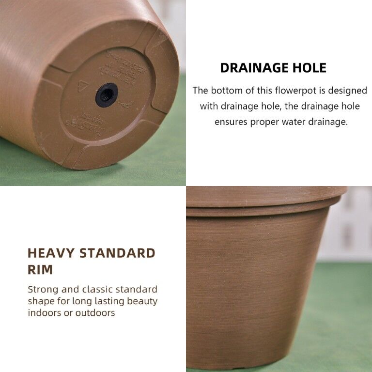 GreenShip Chocolate Planter With Drainage Hole Heavy Rim, 12-In