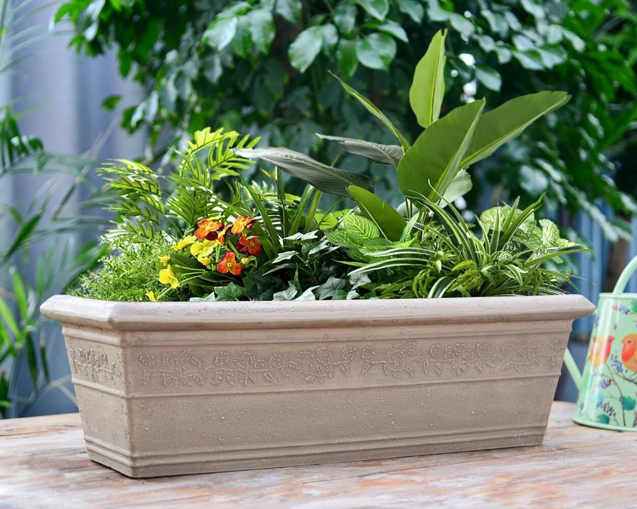 GreenShip Garden Classic Heavy Rim Long Large Taupe Box Planter, 23-In