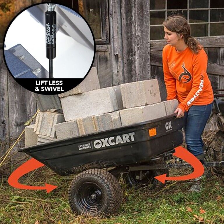 OxCart PRO-Grade Crewman Lift-Assist & Swivel Dump Cart W Run-Flat ATV-Grade MAG Tires, 15-17-Cu Ft