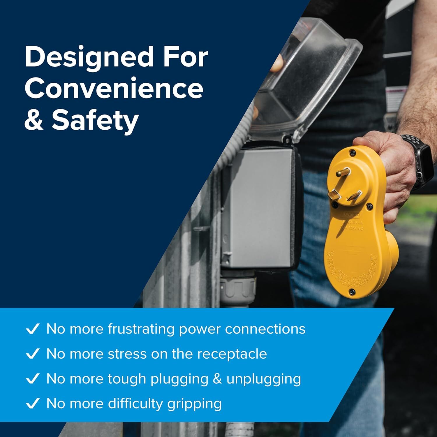 Camco Power Grip 30 AMP Male To 50 AMP Female Electrical Offset Adapter