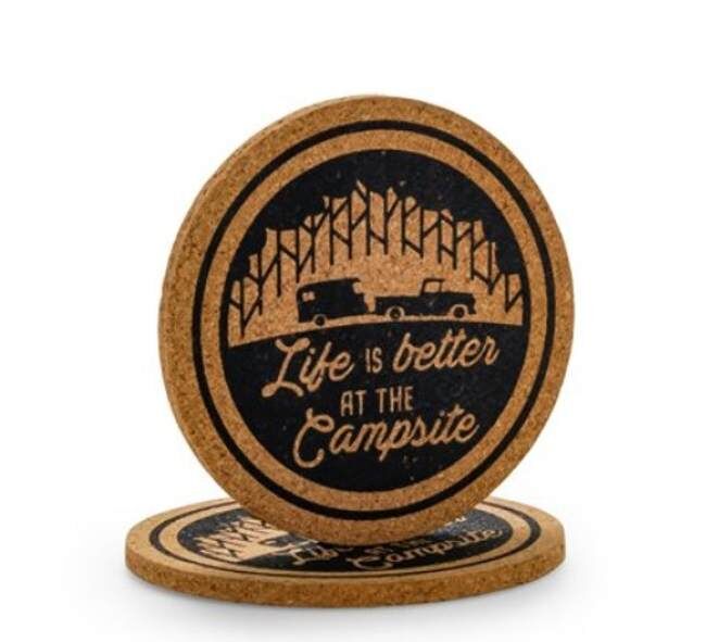 Camco Outdoors Life Is Better At the Campsite Cork Drink Coasters, 2-Pk