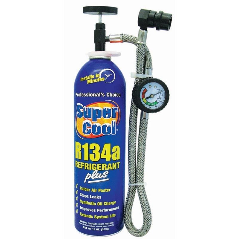 Supercool R134a Plus With Heavy Duty Charging Hose & Gauge, 19 oz.