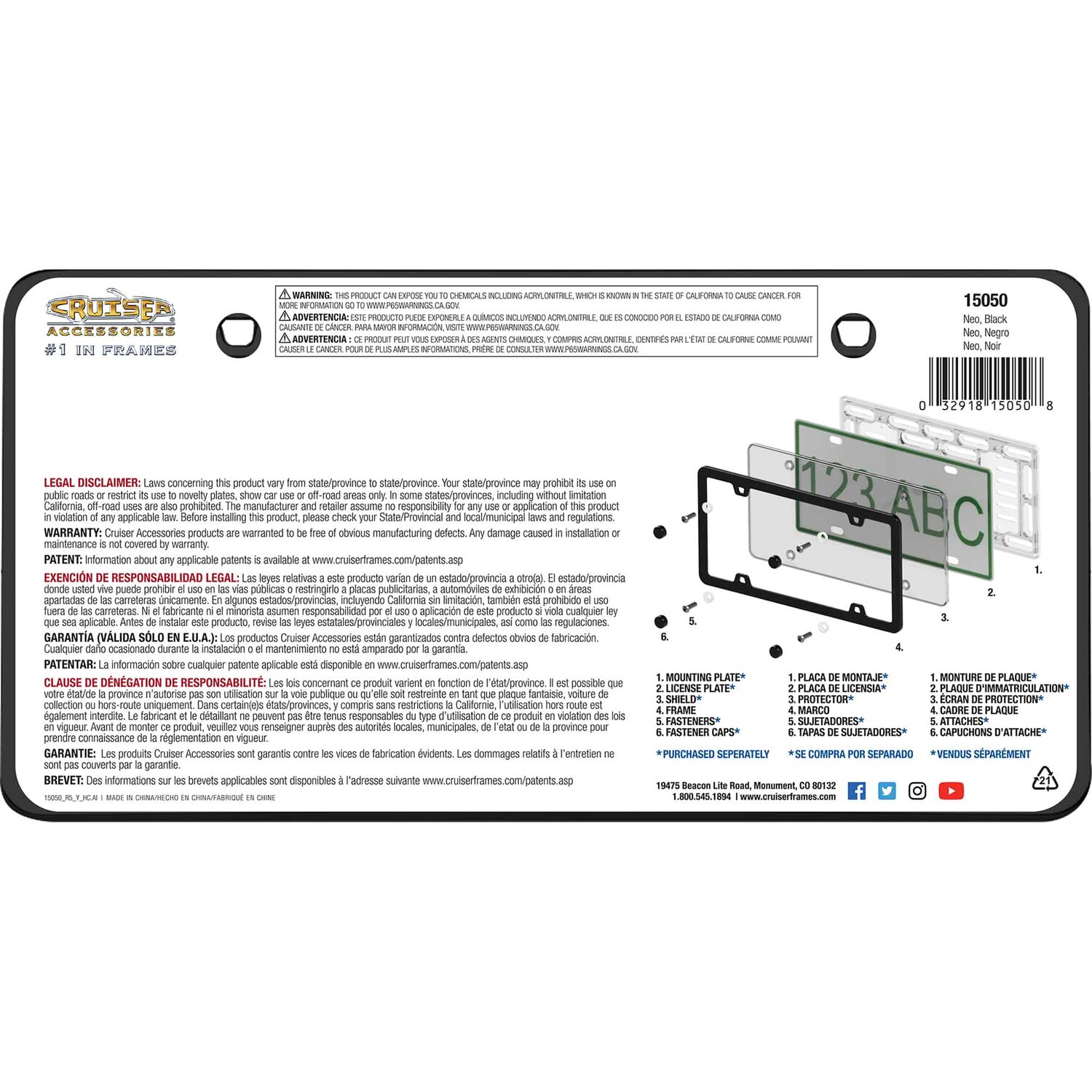 Cruiser Accessories Neo Black License Plate Frame