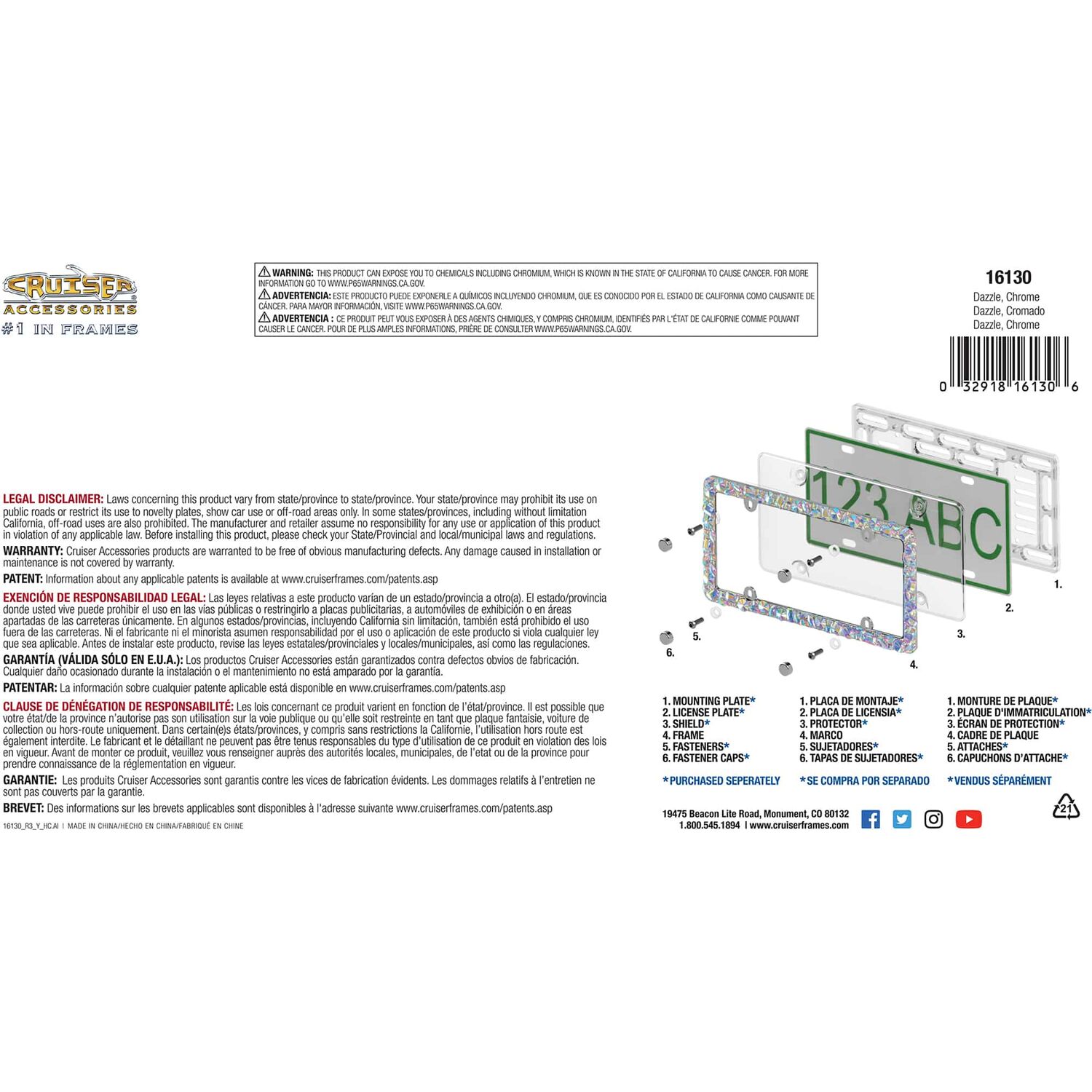 Cruiser Accessories Dazzle License Plate Chrome Frame