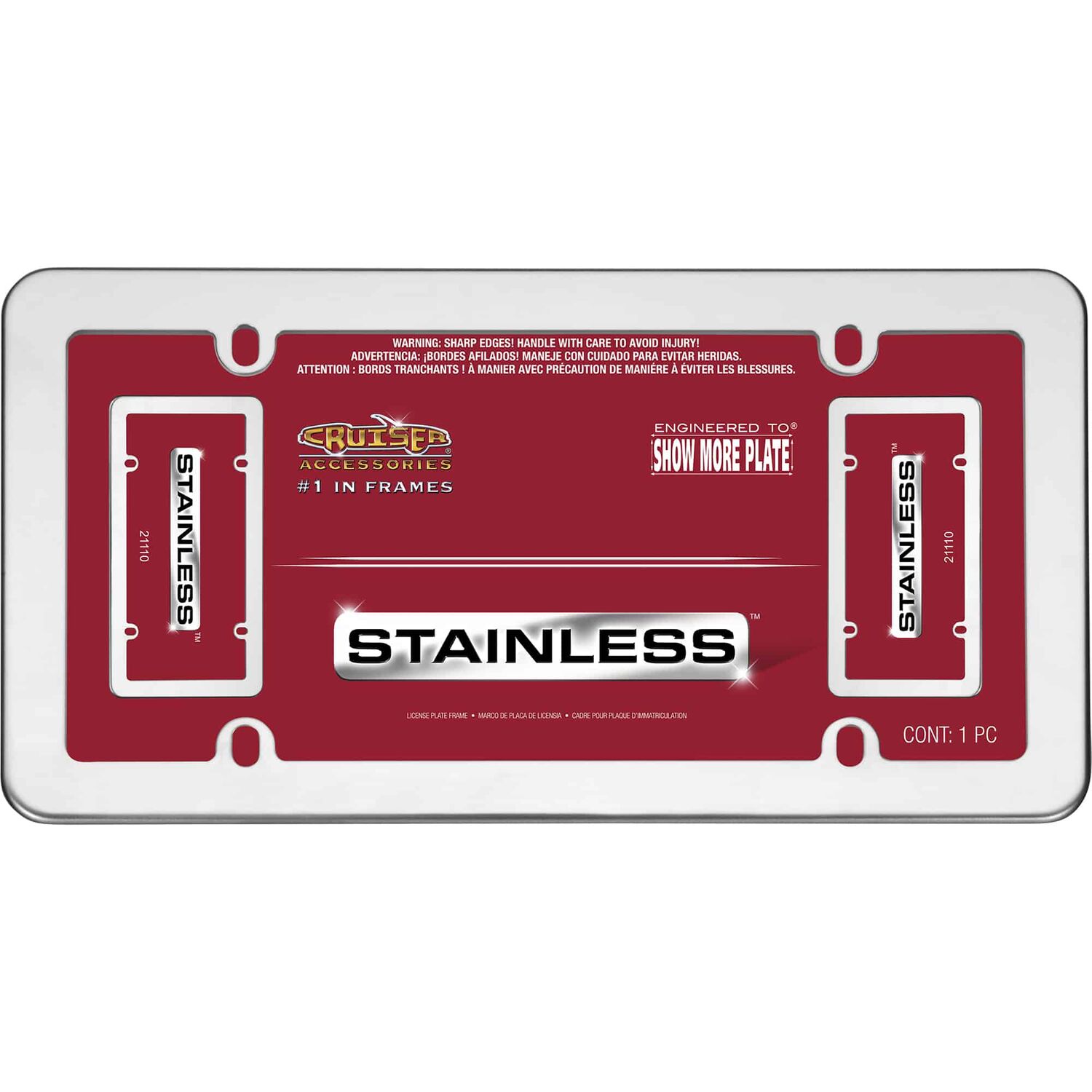 Cruiser Accessories Stainless License Plate Frame, 6-In x 12-In