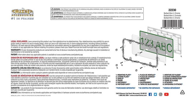 Cruiser Accessories Barbed Wire II License Plate Frame