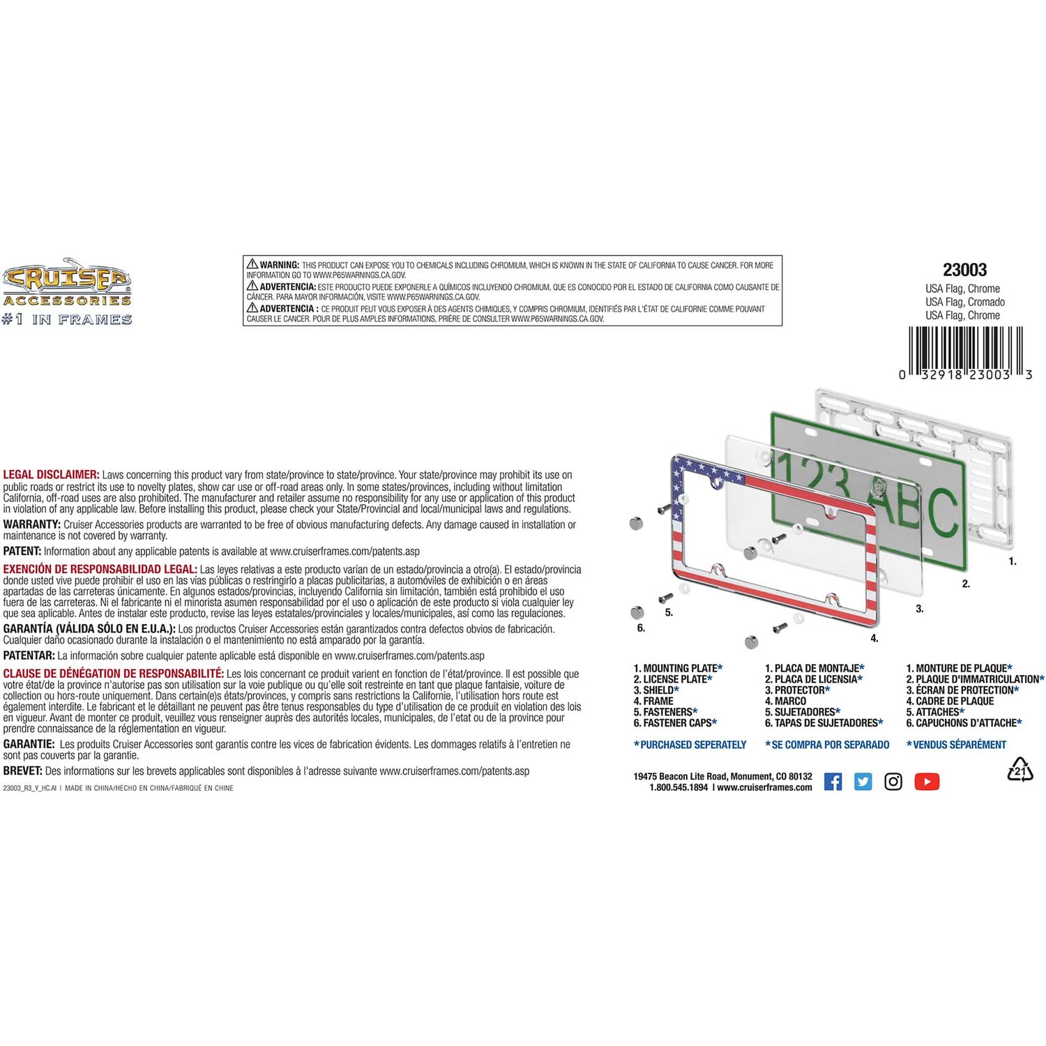 Cruiser Accessories USA Flag Chrome License Plate Frame