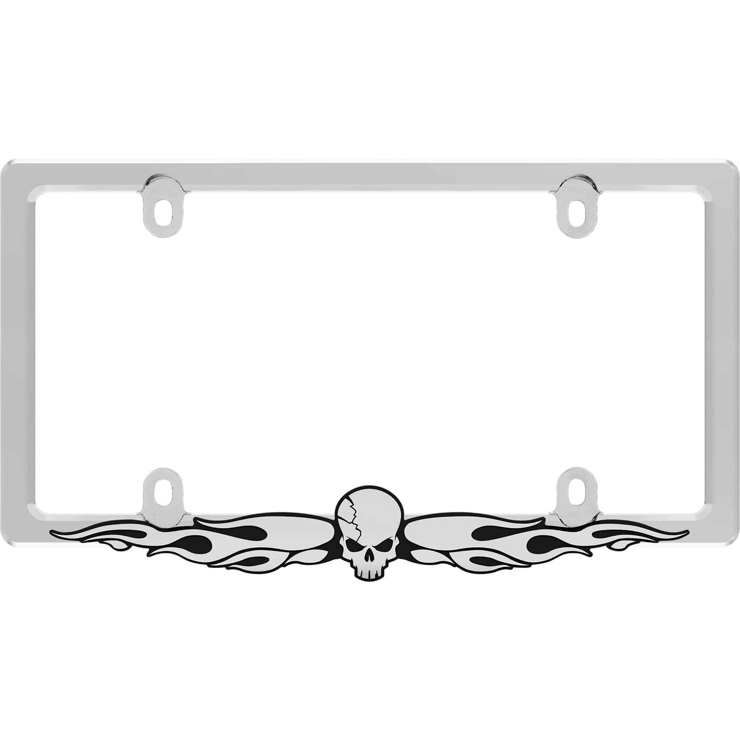 Cruiser Accessories Skull License Plate Frame, Chrome/Chrome/Black