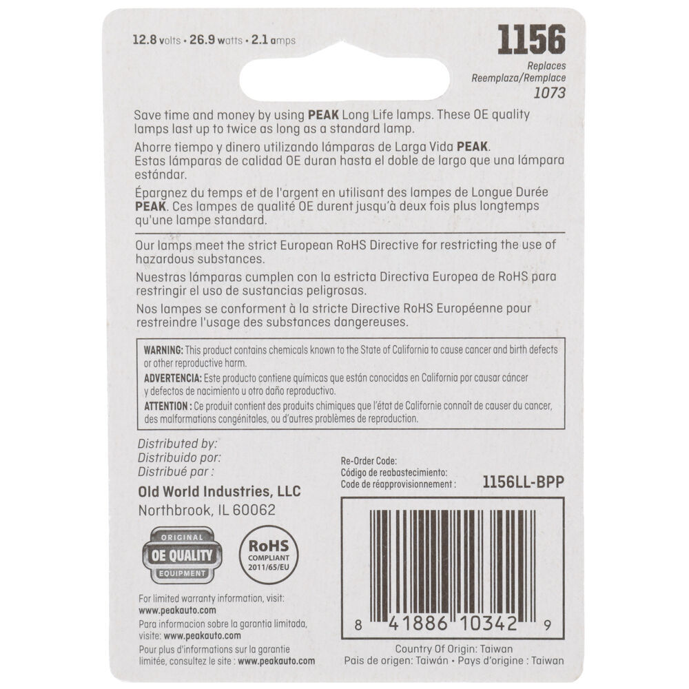Peak Lighting 1156 Long Life Miniature Bulbs, 2-Pk