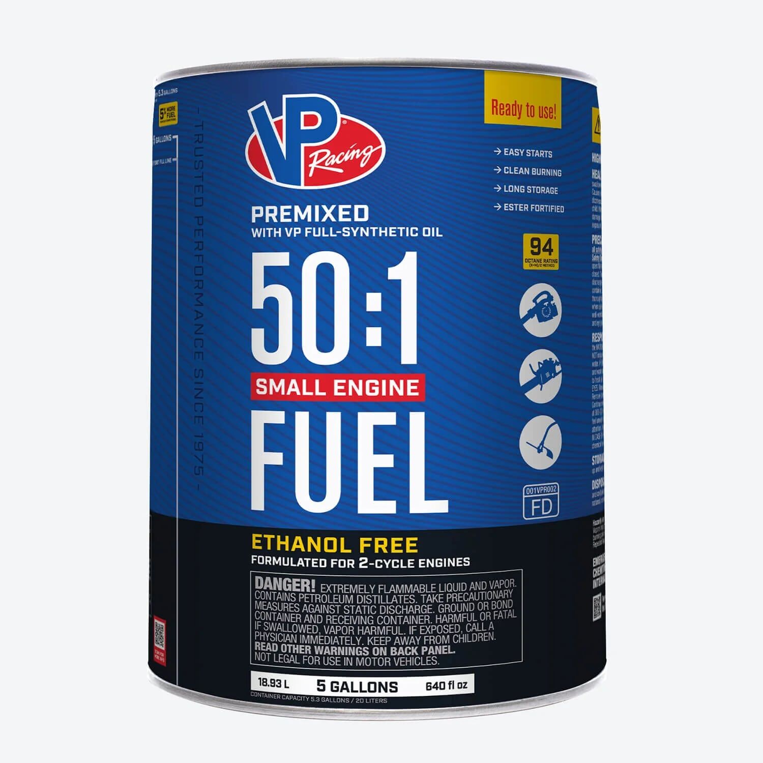 VP Racing 50:1 Fuel Premixed Ethanol-Free, 5-Gal