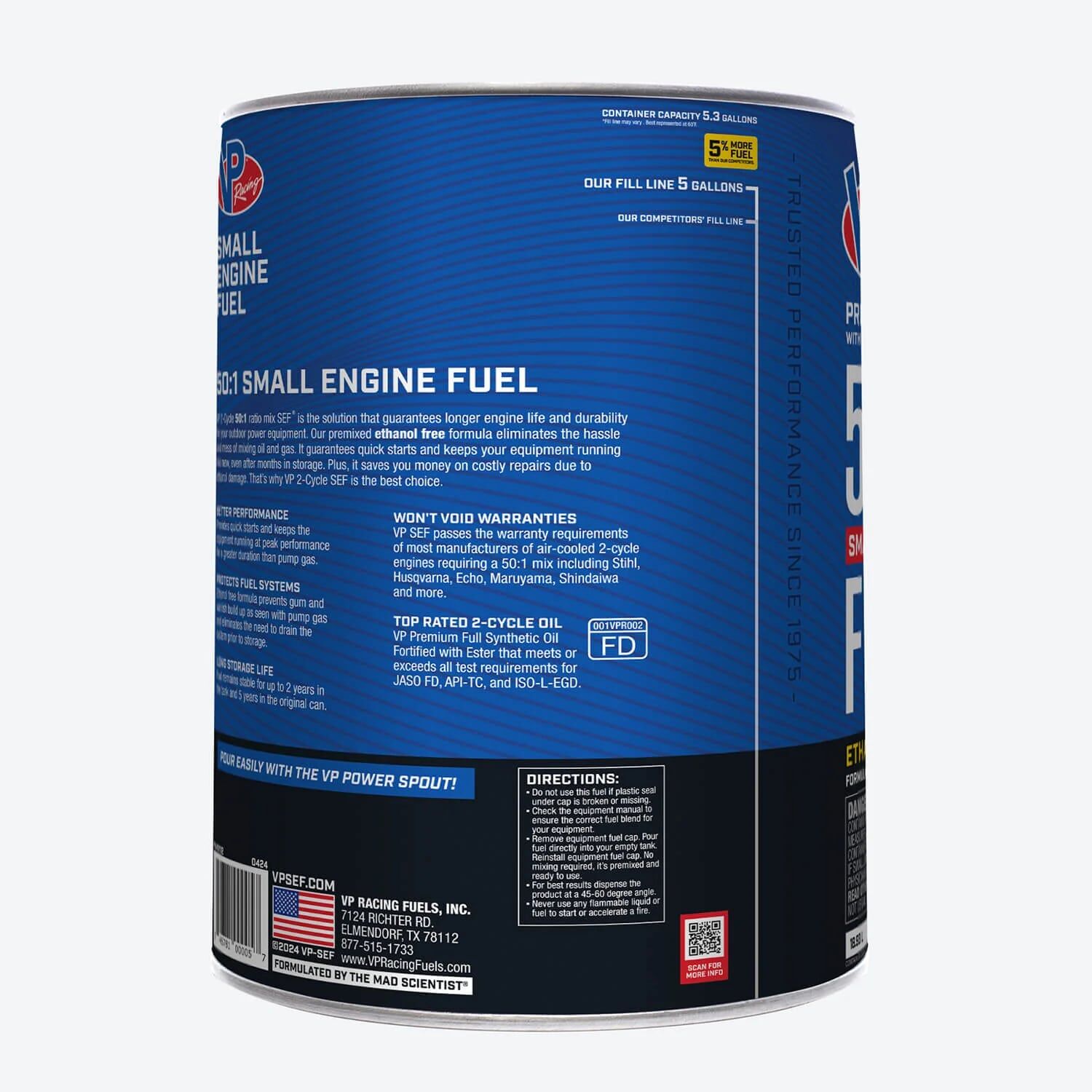 P.FSQ vp#5 （In Flames) VP Racing 50:1 Fuel Premixed Ethanol-Free, 5-Gal - Oils
