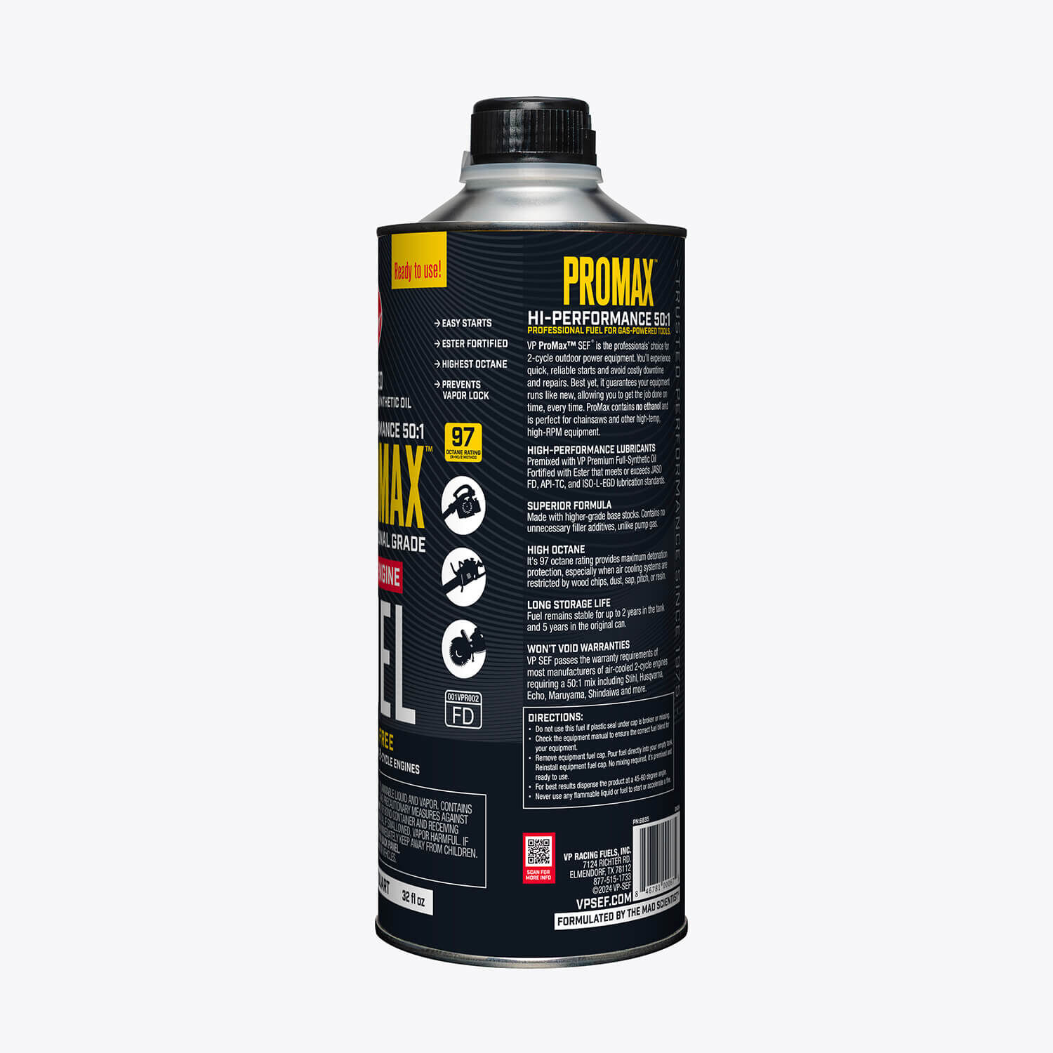 VP Racing Fuels ProMax 50:1 Premix 2 Cycle Fuel For Small Engines, 1-Qt