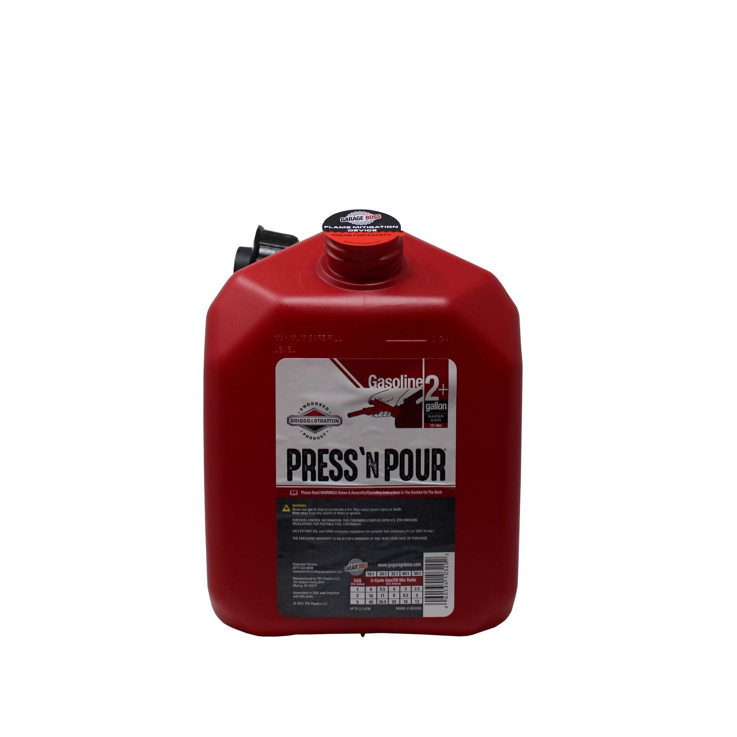 Briggs & Stratton Press 'N Pour Gas Can, 2-Gal