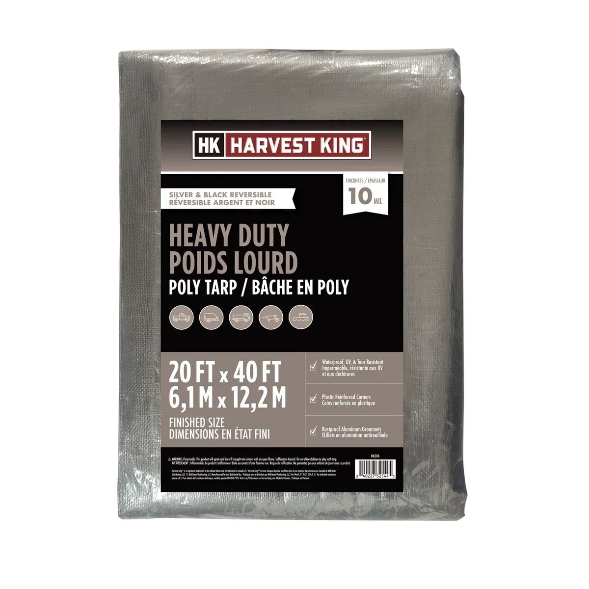 Harvest King Reversible Heavy Duty Poly Tarp, Silver/Black, 20 ft. x 40 ft.