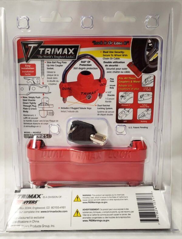 TRIMAX UMAX25D Trailer Coupler Lock, 1/2-In