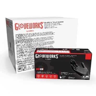 Gloveworks Blacke Medium Nitrile 5-Mil PF Ind Gloves, 100-Ct