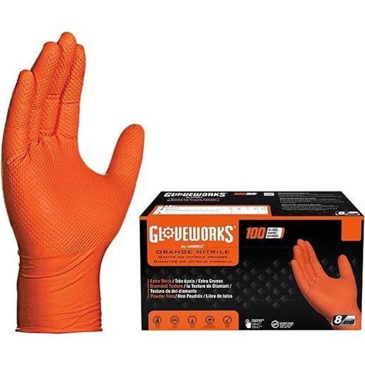 Gloveworks RDT Orange Nitrile  8-Mil XL Gloves