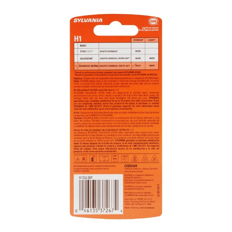Sylvania SilverStar Ultra H1 Halogen Headlight Bulb