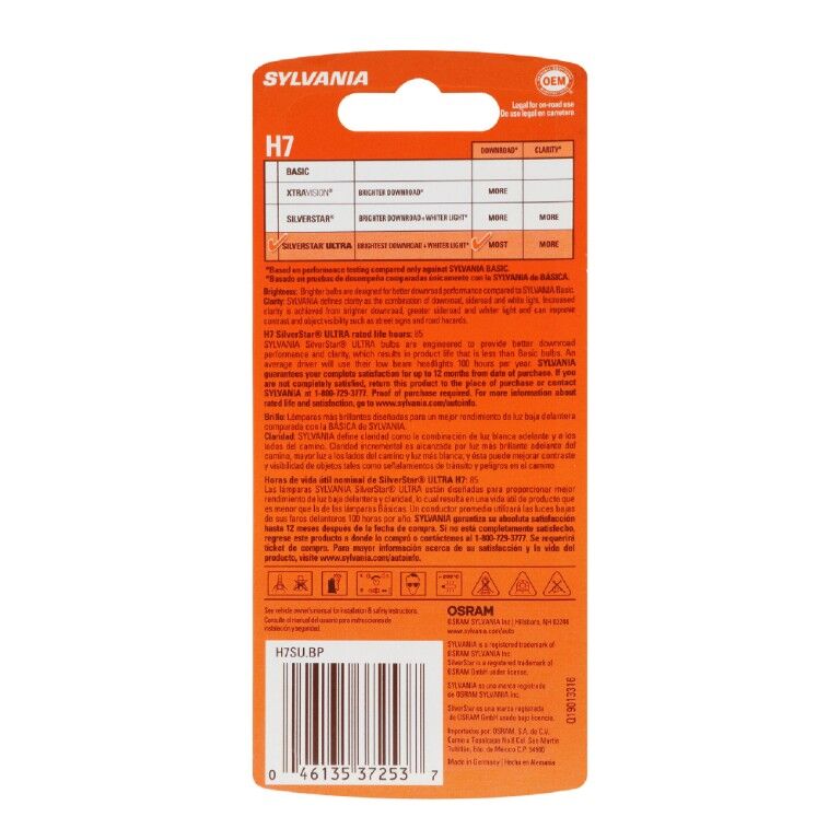 Sylvania SilverStar Ultra H7 Halogen Headlight Bulb