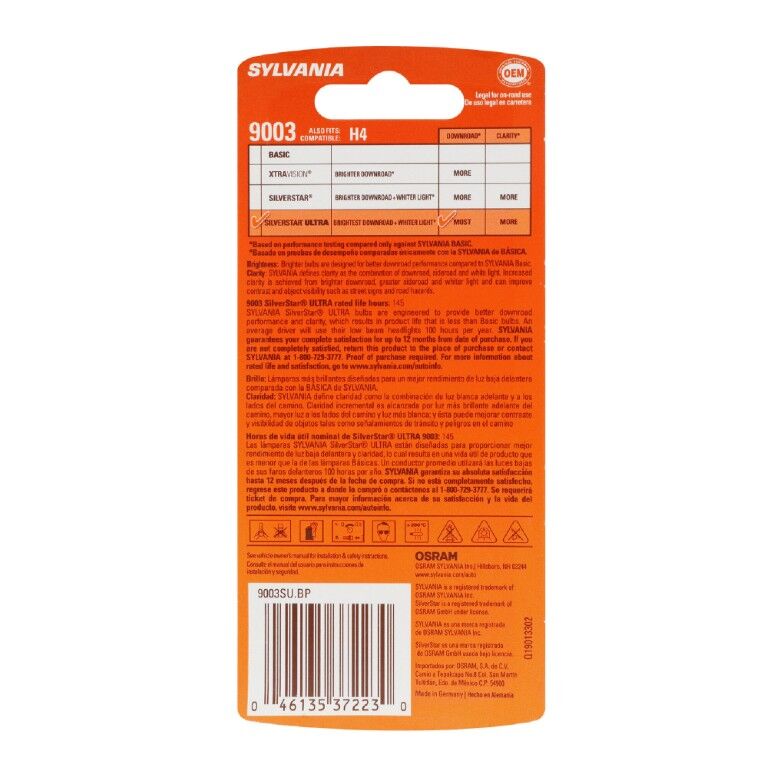 Sylvania SilverStar Ultra 9003 Halogen Headlight Bulb