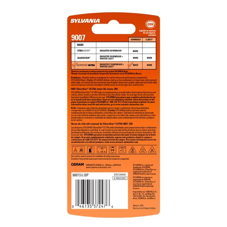 Sylvania SilverStar Ultra 9007 Halogen Headlight Bulb