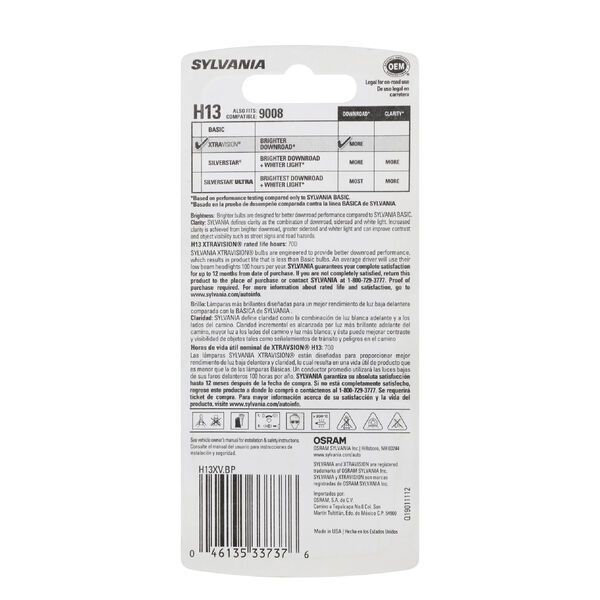 Sylvania H13 XtraVision Halogen Headlight Bulb